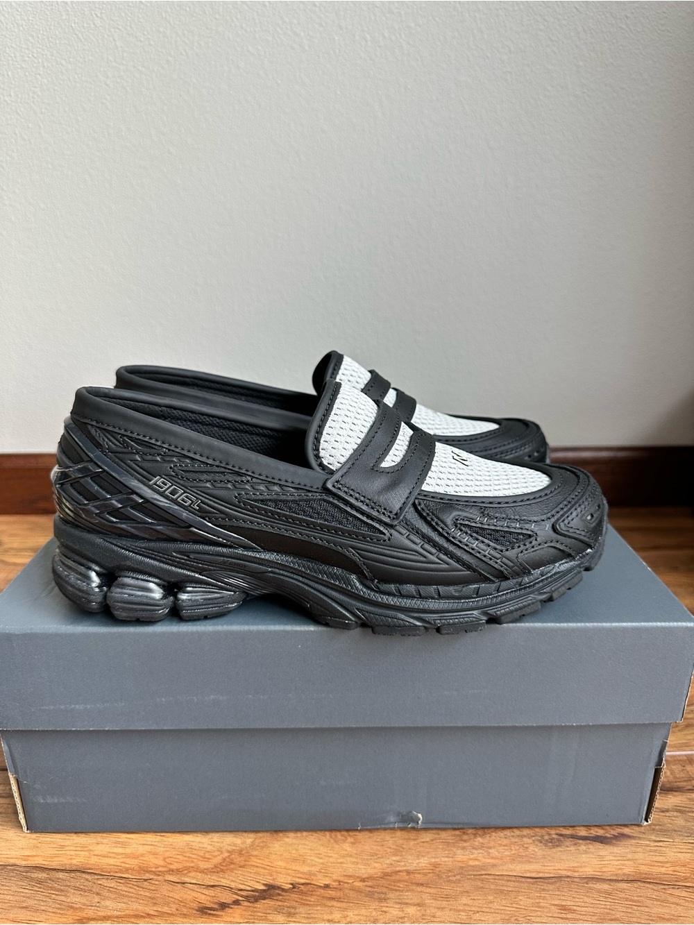 New Balance Black & White Slip-On Athletic Loafer Mule